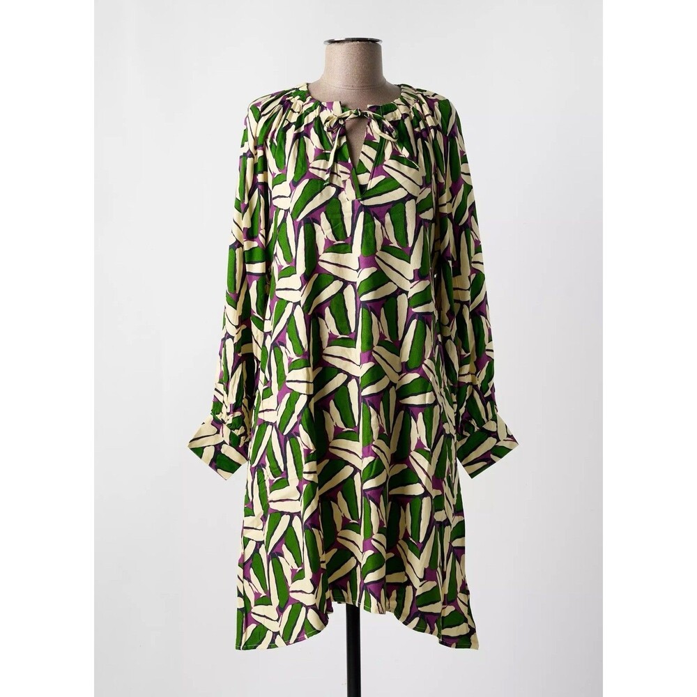 Tropical Palm Leaves Print Long Sleeve Shirt Dress Woman’s Size Large Modest Fun